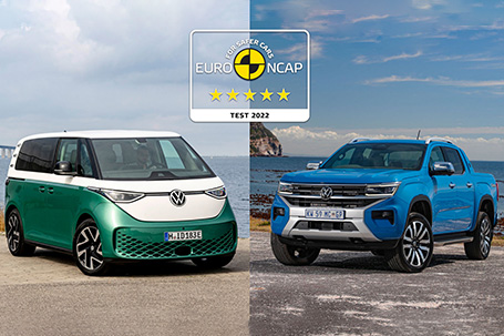 Doble seguridad: el ID. Buzz y el nuevo Amarok reciben 5 estrellas en la prueba Euro NCAP